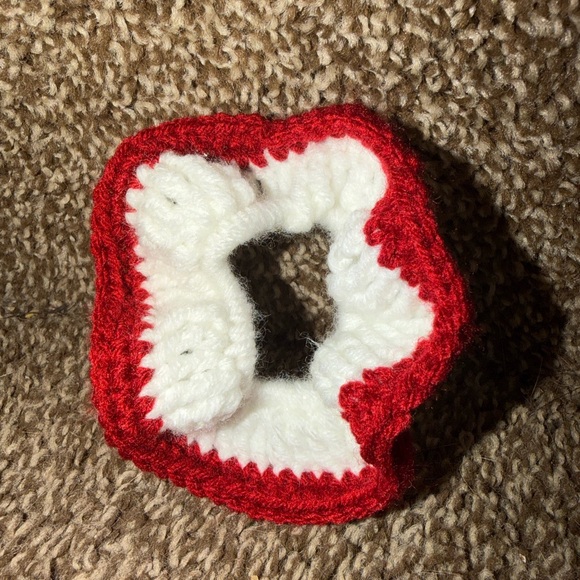 Red and White Crochet Hair Scrunchie - Picture 6 of 6